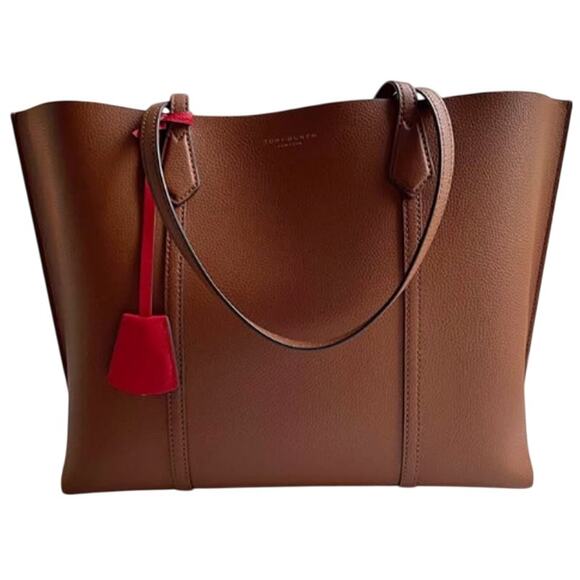 Tory Burch Perry Triple Compartment Tote Bag-Brown Pebbled Leather EUC - Picture 4 of 7